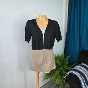Talbots Womens Open Cardigan Size M Black 100% Silk Cropped Short Sleeve